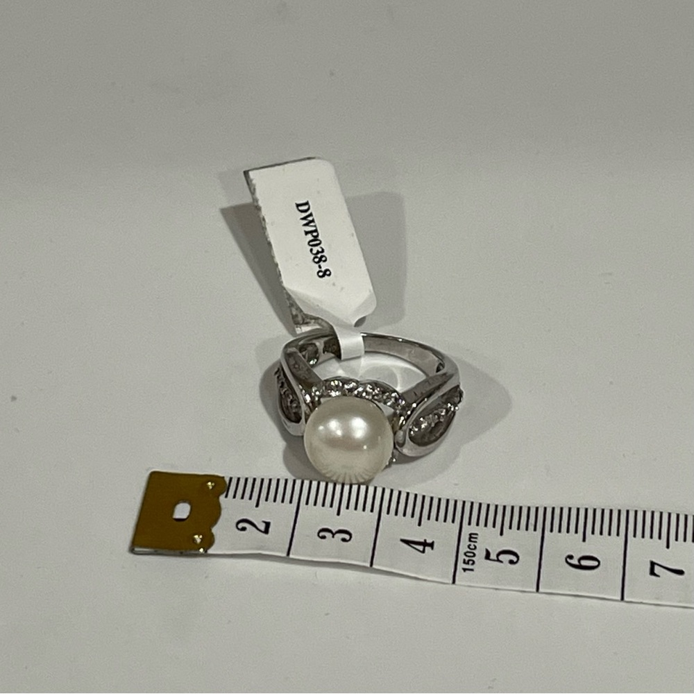 925 Sterling Silver, Fresh Water Pearl & White Topaz Ring Sz 8 - Picture 11 of 11